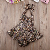 2017 Newborn Baby Girls Clothes Fashion Kids Toddler Girl Leopard dress Bodysuit Backless Summer Infant Bebes Outfit Sunsuit