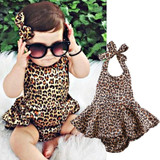 2017 Newborn Baby Girls Clothes Fashion Kids Toddler Girl Leopard dress Bodysuit Backless Summer Infant Bebes Outfit Sunsuit