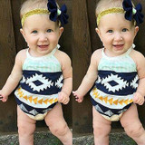 2017 Newborn Baby Girl Geometric Romper Clothes Summer Backless Floral Halter Sunsuit Toddler Kids Jumpsuit 0-24M