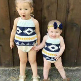 2017 Newborn Baby Girl Geometric Romper Clothes Summer Backless Floral Halter Sunsuit Toddler Kids Jumpsuit 0-24M