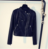 2017 New Women's Spring Autumn Pu Leather Jackets Clothing Lady Slim Fit Yellow pink rice white black Zipper Motorcycle Coat Hot
