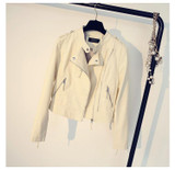 2017 New Women's Spring Autumn Pu Leather Jackets Clothing Lady Slim Fit Yellow pink rice white black Zipper Motorcycle Coat Hot