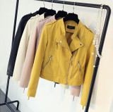 2017 New Women's Spring Autumn Pu Leather Jackets Clothing Lady Slim Fit Yellow pink rice white black Zipper Motorcycle Coat Hot