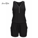 2017 New Women's Jumpsuit Sleeveless V Collar Solid color One Piece Beach Casual Women Clothing