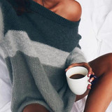 2017 New Women Thin Striped Sweater Comfortable Loose O Neck Long Sleeve Pullover Knitwear Casual Off Shoulder Top SWD0510-45