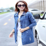 2017 New Women Spring And Autumn Korean Plus Size Coat Loose Long Section Solid Color Fashion Casual Denim Trench Coat LD045