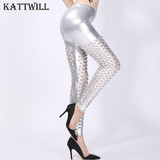 2017 New Women Shiny Leggings Sexy Hollow Out Fish Scale Leggings Holes Sexy Club Pants Fashion Mesh Punk Style Leggings