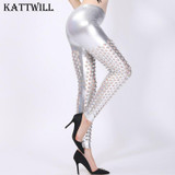 2017 New Women Shiny Leggings Sexy Hollow Out Fish Scale Leggings Holes Sexy Club Pants Fashion Mesh Punk Style Leggings