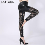 2017 New Women Shiny Leggings Sexy Hollow Out Fish Scale Leggings Holes Sexy Club Pants Fashion Mesh Punk Style Leggings