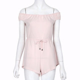 2017 New Women Sexy Off Shoulder Jumpsuit Casual Pink Rompers Playsuit