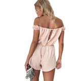 2017 New Women Sexy Off Shoulder Jumpsuit Casual Pink Rompers Playsuit