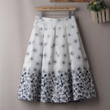 BACHASH Women Fashion Casual Printed Pleated Midi Skirt 2017 New Streetwear Ladies White Skater Skirts Saia Femininas For Autumn