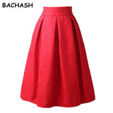 BACHASH New Faldas 2017 Summer Style Vintage Skirt High Waist Work Wear Midi Skirts Womens Fashion Red Black Jupe Femme Saias