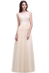 Babyonline In Stock Pink Royal Blue Long Prom Dresses 2018 Tank Appliqued Lace Chiffon Evening Party Dress vestido de festa