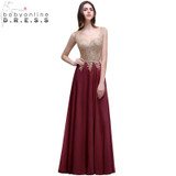 Babyonline A Line Navy Blue Burgundy Wine Prom Dresses 2017 Beaded Appliqued Evening Gowns Party Dresses Robe de soiree