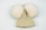 Baby winter Two Real Fur Hat Kids Knitted Wool Hat with Raccoon Fur Pom Pom Cap Autumn Cashmere Double Fur Ball Hat for Children