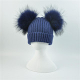 Baby winter Two Real Fur Hat Kids Knitted Wool Hat with Raccoon Fur Pom Pom Cap Autumn Cashmere Double Fur Ball Hat for Children