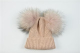 Baby winter Two Real Fur Hat Kids Knitted Wool Hat with Raccoon Fur Pom Pom Cap Autumn Cashmere Double Fur Ball Hat for Children