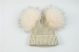 Baby winter Two Real Fur Hat Kids Knitted Wool Hat with Raccoon Fur Pom Pom Cap Autumn Cashmere Double Fur Ball Hat for Children