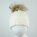 Baby Winter Raccoon Fur Pompom Hat Kids Real Fur pom pom Beanie Cap Crochet Hat Natural Fur Pompons Knitted Hats For Children