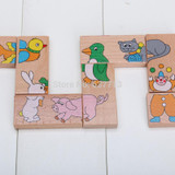 Baby Toys 15Pcs Wooden Animal dominoes Solitaire Dominoes Wooden Educational Blocks Baby Early Learning Toys