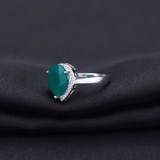 Classic Natural Green Agate Gemstone Water Drop Ring