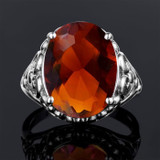Big Oval Vintage Ring with 12.6 carat Brown Amber Gemstone for Women