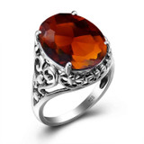 Big Oval Vintage Ring with 12.6 carat Brown Amber Gemstone for Women