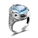 Vintage Luxury Blue Aquamarine Gemstone Ring for Women