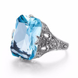 Vintage Baroque Square Cut Blue Aquamarine Gemstone Ring for Women
