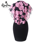 AZULINA Women Dress Plus Size Rose Valentine Overlay Capelet Bodycon Dress 2018 Casual Work Party OL Dresses Vestidos De Fiesta