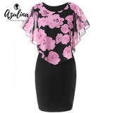 AZULINA Women Dress Plus Size Rose Valentine Overlay Capelet Bodycon Dress 2018 Casual Work Party OL Dresses Vestidos De Fiesta