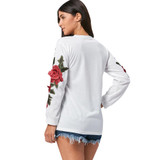 AZULINA Sweet Floral Applique Black Sweatshirt 2017 New Autumn Women Tunic Vintage Long Sleeve Pullover Casual O Neck Sweatshirt