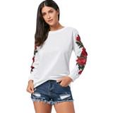 AZULINA Sweet Floral Applique Black Sweatshirt 2017 New Autumn Women Tunic Vintage Long Sleeve Pullover Casual O Neck Sweatshirt