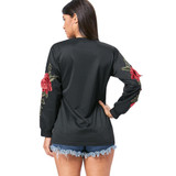 AZULINA Sweet Floral Applique Black Sweatshirt 2017 New Autumn Women Tunic Vintage Long Sleeve Pullover Casual O Neck Sweatshirt