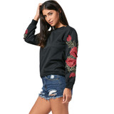 AZULINA Sweet Floral Applique Black Sweatshirt 2017 New Autumn Women Tunic Vintage Long Sleeve Pullover Casual O Neck Sweatshirt