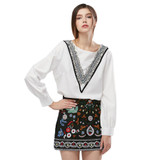 AZULINA Vintage Floral Embroidery Pencil Skirt Women Short Black High Waist Casual Ethnic 2017 Summer Beach Bohemia Mini Skirt