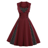 AZULINA Vintage Retro Women Dress Sleeveless Polka Dot 2017 Summer Party Evening Vestido Elegant Ladies Red A Line Plus Size 4XL