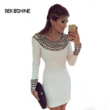 Bekoshine 2017 Women Dress Short Sleeve Cut out Vintage Casual Bodycon Pencil Dress Autumn Fashion Vestidos Party Dresses