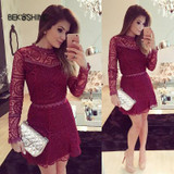 Bekoshine 2017 New Fashion Women Autumn Party Dresses O-neck Chiffon Lace Dress Vestidos Sexy Casual Mini Dress Vestido de festa