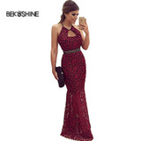 Bekoshine 2017 New Vestido de festa Women Long Dress Sexy Lace Halter Vestidos Fashion Casual Party Dresses Vestido de renda
