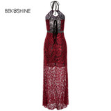 Bekoshine 2017 New Vestido de festa Women Long Dress Sexy Lace Halter Vestidos Fashion Casual Party Dresses Vestido de renda