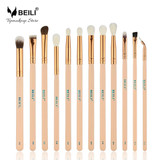 BEILI 12pcs Rose Golden 100% Natural Goat Pony Synthetic Hair Eye shadow Eyeliner Concealer Makeup Brush Set