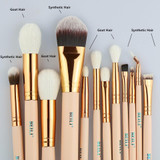 BEILI Pink 12 pieces Goat Hair Essential Premium Foundation Eye shadow Blush Powder Highlighter Concealer Makeup Brushes Set