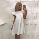 BEFORW Women Summer Dress Spring Lotus Leaf Sleeve Loose Dress Fashion Casual O Neck Red White Black Dresses For Women Vestidos