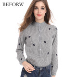 BEFORW Women Blouse Fashion Casual Stripes Tops Big Size Women Clothing Embroidery Cardigan Blouses Long Sleeves Women Clothes BEFORW Women Blouse Fashion Casual Stripes Tops Big Size Women Clothing Embroidery Cardigan Blouses Long Sleeves Women Clothes