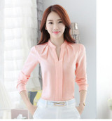 BEFORW Summer Women Blouse White Pink V-neck Shirt High Quality Long Sleeve Elegant Womens Clothing Office Wear Chiffon Blouse