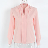 BEFORW Summer Women Blouse White Pink V-neck Shirt High Quality Long Sleeve Elegant Womens Clothing Office Wear Chiffon Blouse