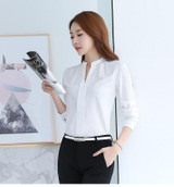 BEFORW Summer Women Blouse White Pink V-neck Shirt High Quality Long Sleeve Elegant Womens Clothing Office Wear Chiffon Blouse