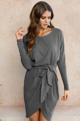 BEFORW New 2017 Autumn Winter Fashion Work Dress European Style Long Sleeved Dress Solid Color O Neck Women Mini Dress